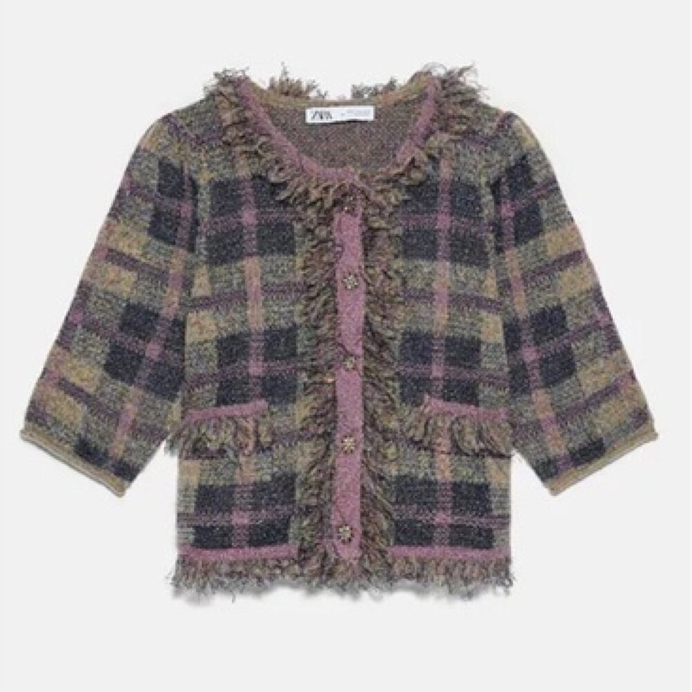 Zara Plaid Knit Jacket